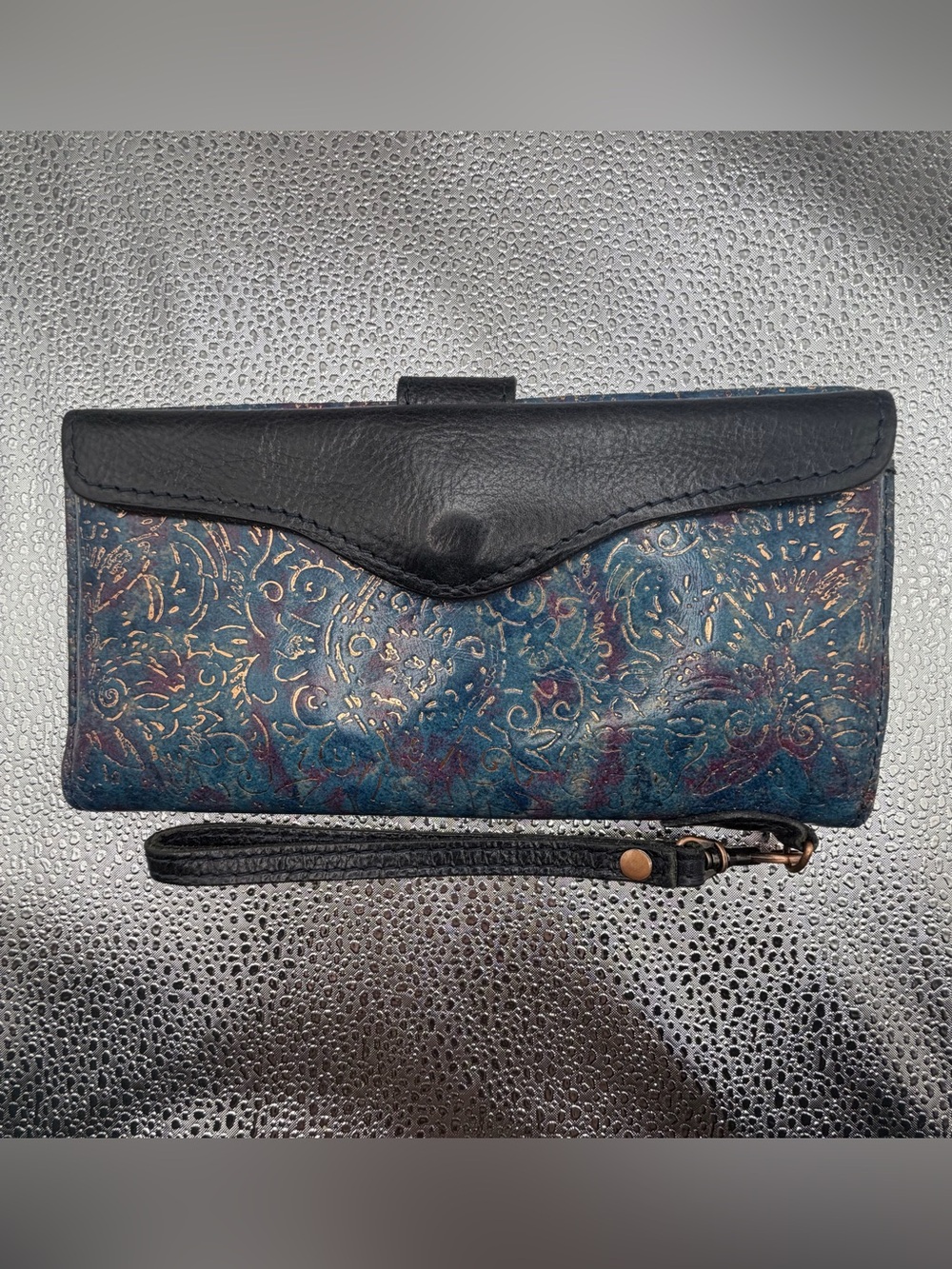 Patricia Nash Valentia Leather Wristlet Floral Brocade Multi/Black (NWOT)